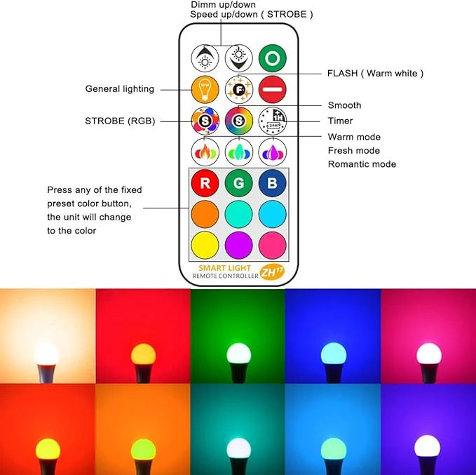 Chromotherapy Color Changing LED Light Bulb with Remote Control