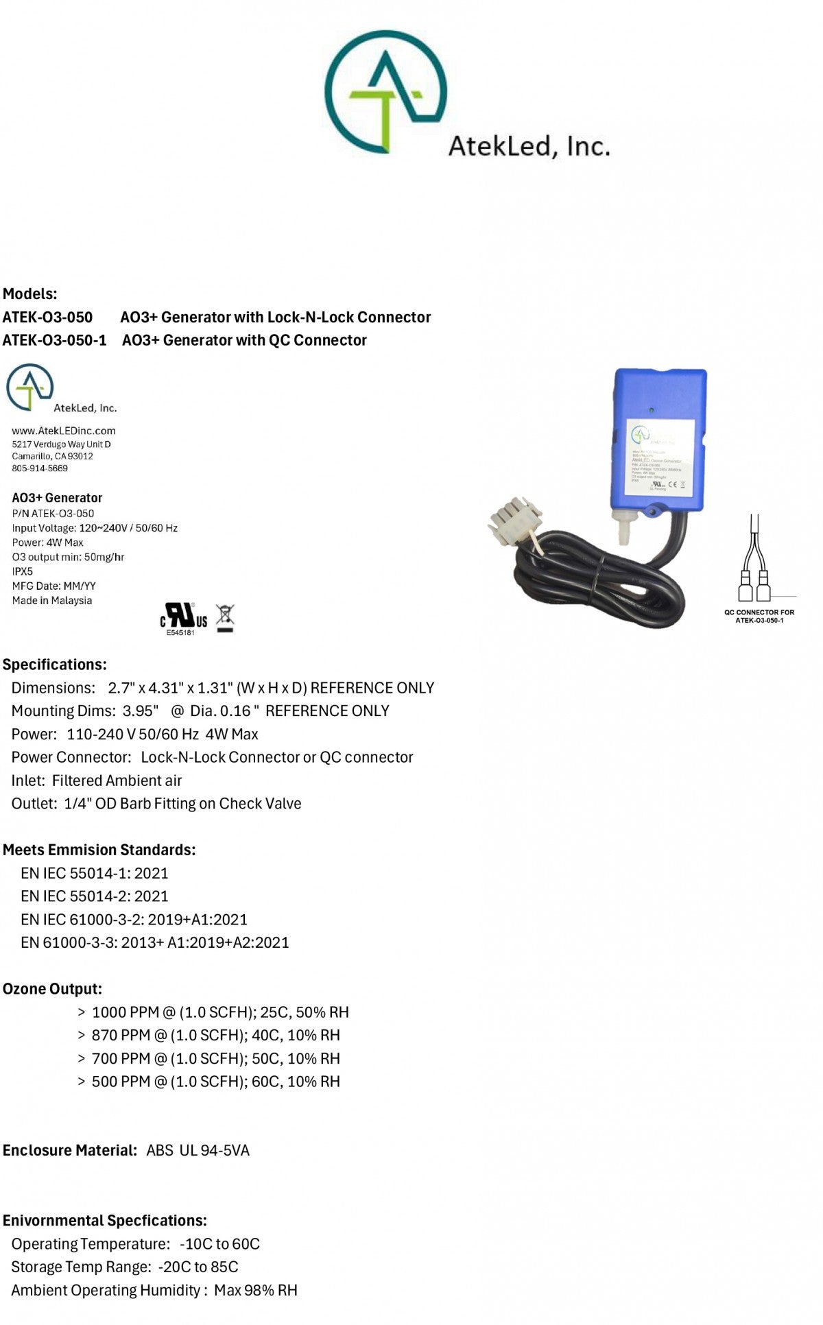 ATEK A03+ Ozone Generator
