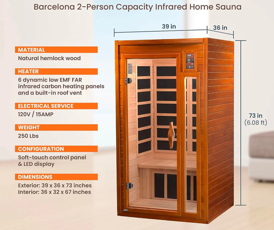 Dynamic "Barcelona" FAR Infrared Sauna Ultra Low EMF with Canadian Hemlock